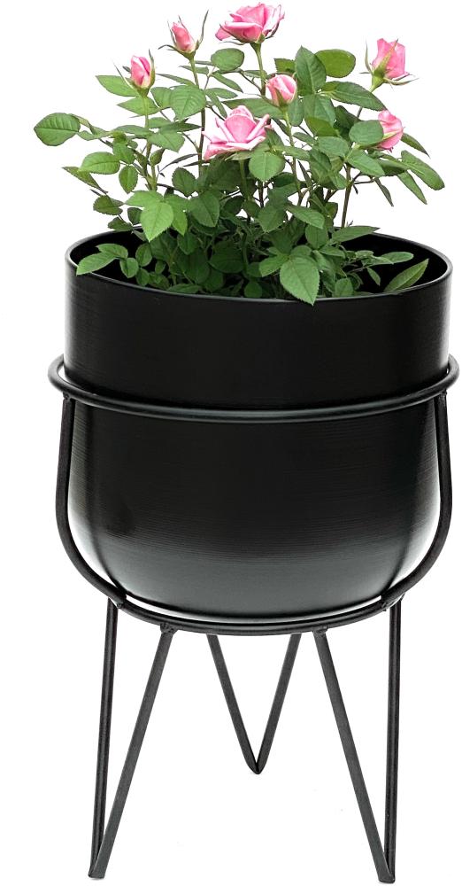 DanDiBo Blumenhocker mit Topf Metall Schwarz 42,5 cm Blumenständer 96151 Blumensäule Modern Pflanzenständer Pflanzenhocker Bild 1