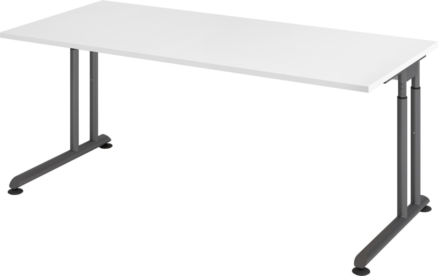 bümö höhenverstellbarer Schreibtisch Z-Serie 180x80 cm in weiß, Gestell in Graphit - großer PC Tisch für's Büro manuell höhenverstellbar, Computertisch verstellbar, ZS-19-W-G Bild 1