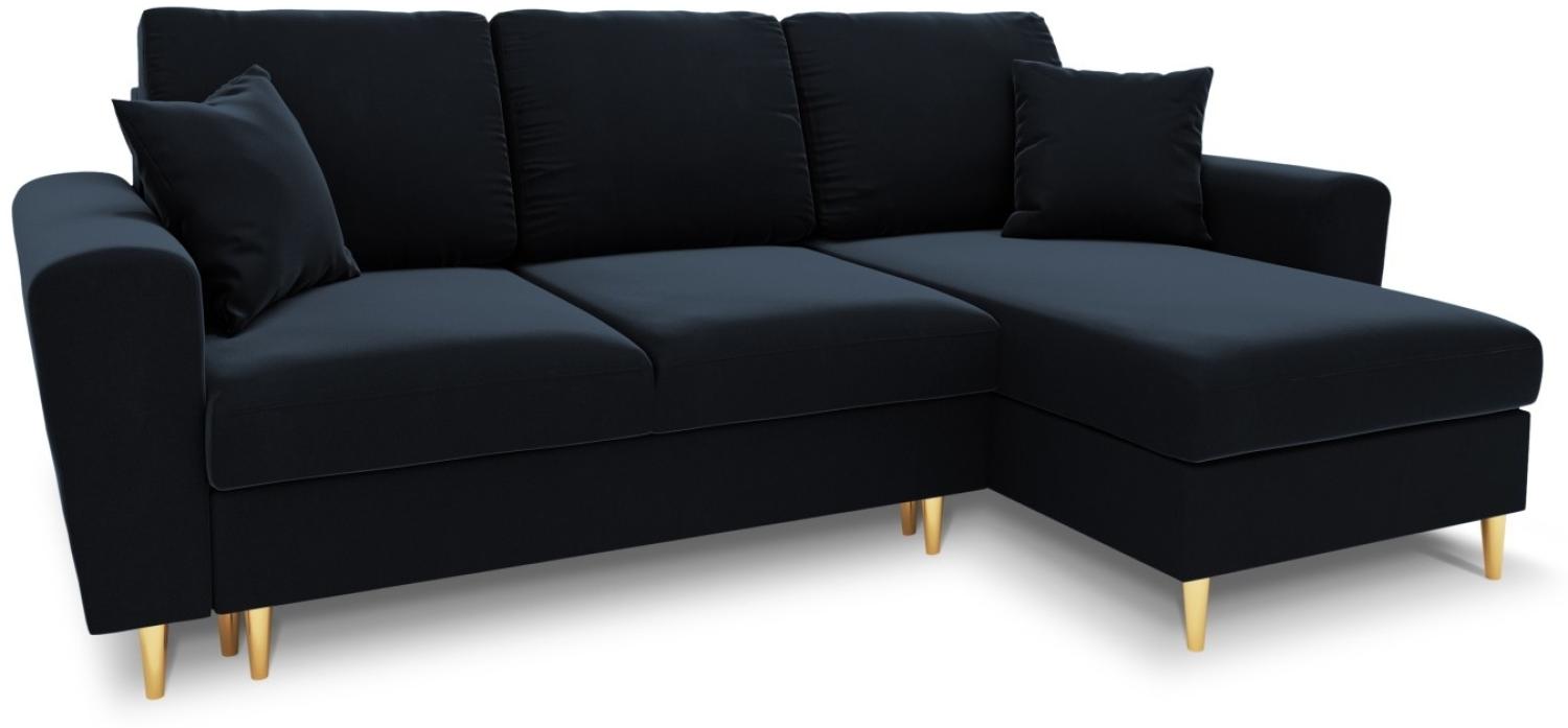 Micadoni 4-Sitzer Samtstoff Reversible Ecksofa mit Bettfunktion und Box Moghan | Bezug Dark Blue | Beinfarbe Gold Metal Bild 1