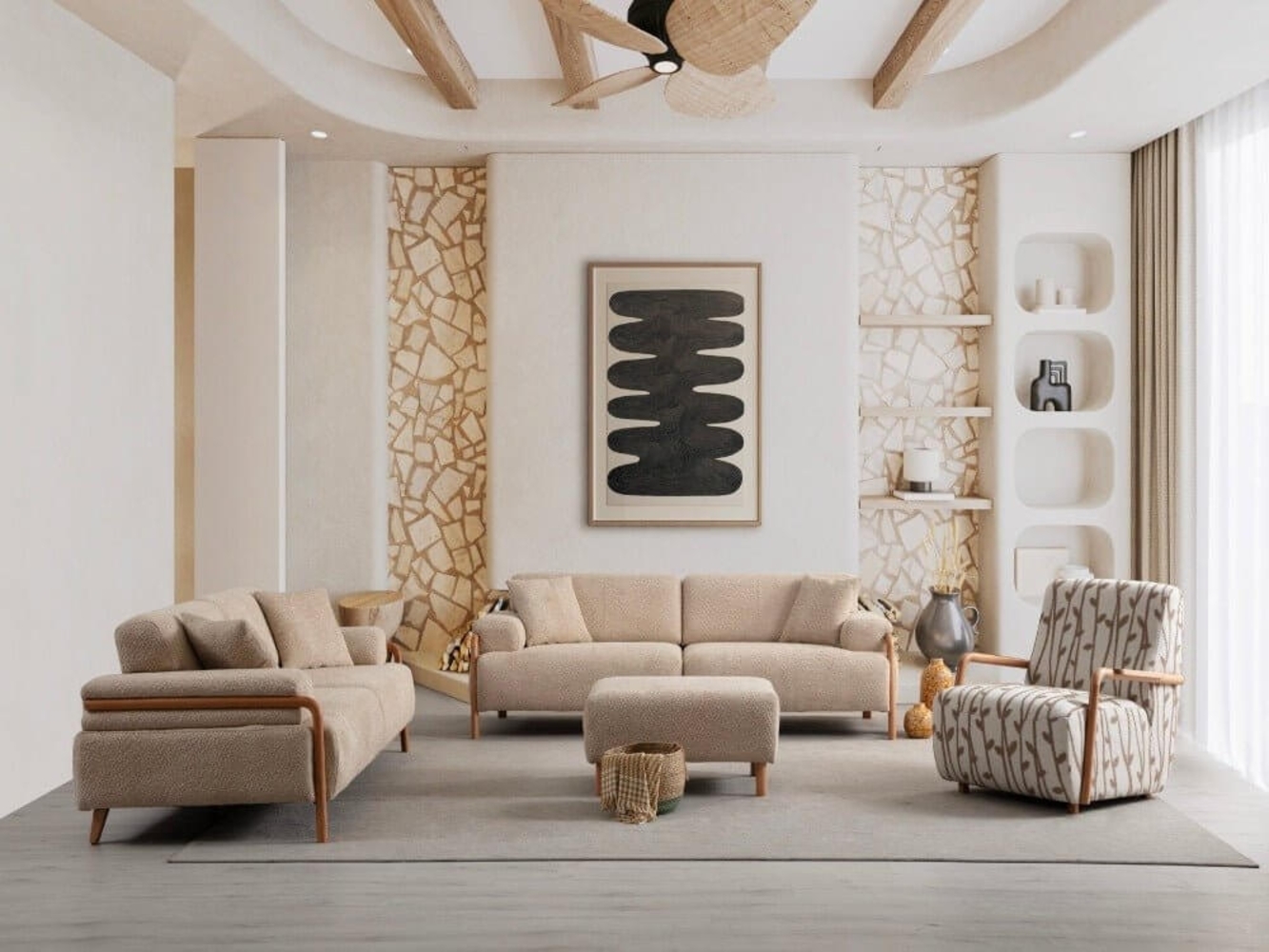 Sitzgruppe/Sofa Set - Wohnzimmergarnitur "Chamomile" 3+3+1+1-ohne Hocker Braun Bild 1
