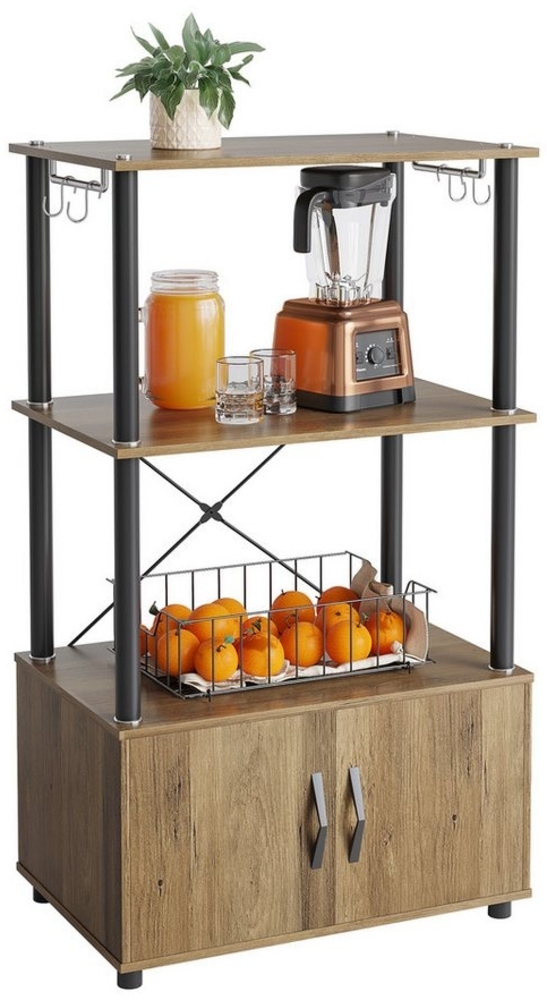 Bestier Standregal Küchenregal mit Schrank, 60 x 40 x 107.5cm, 3-stöckiges Bäckerregal mit 2 offenen Ablagen & 4 Haken, industrielles Bücherregal, Standregal für Küche, Esszimmer, Wohnzimmer Bild 1