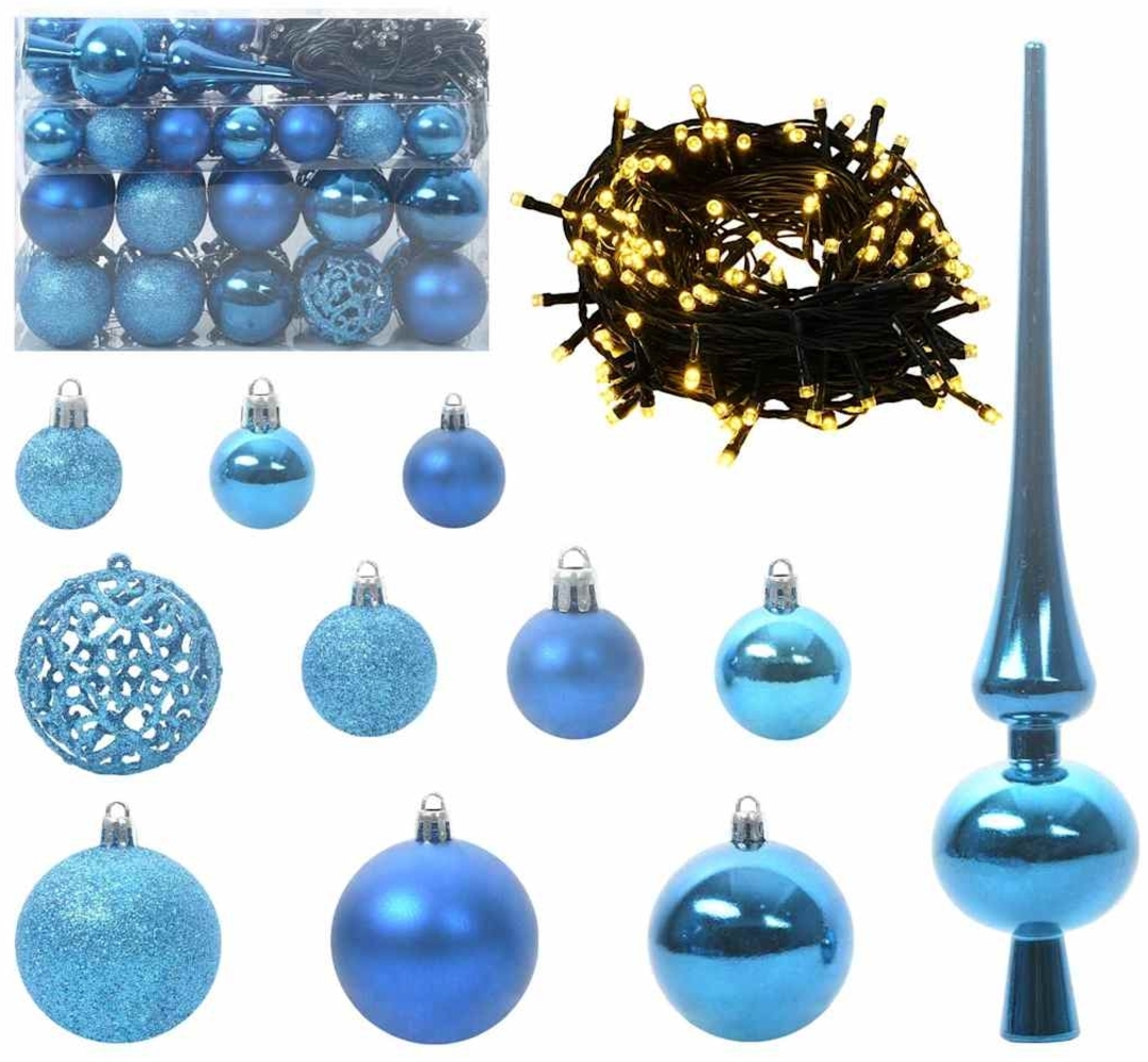 vidaXL Weihnachtskugel-Set mit 150 LEDs 61 pcs Blau Kunststoff 42018839 Bild 1