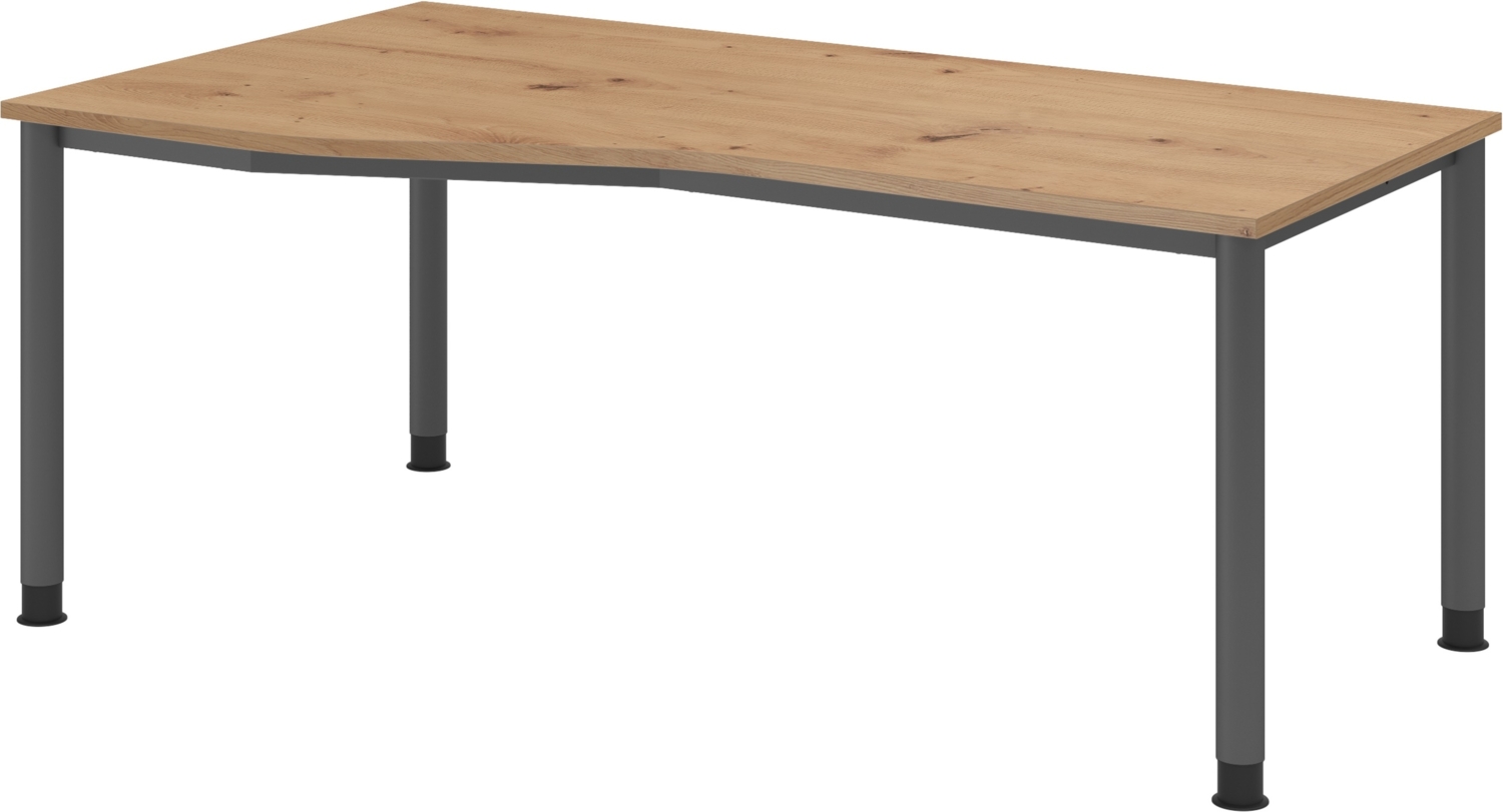 bümö höhenverstellbarer Schreibtisch H-Serie 180x100 cm in Asteiche, Gestell in Graphit - PC Tisch für's Büro manuell höhenverstellbar, Computertisch verstellbar, HS-18-R-G Bild 1