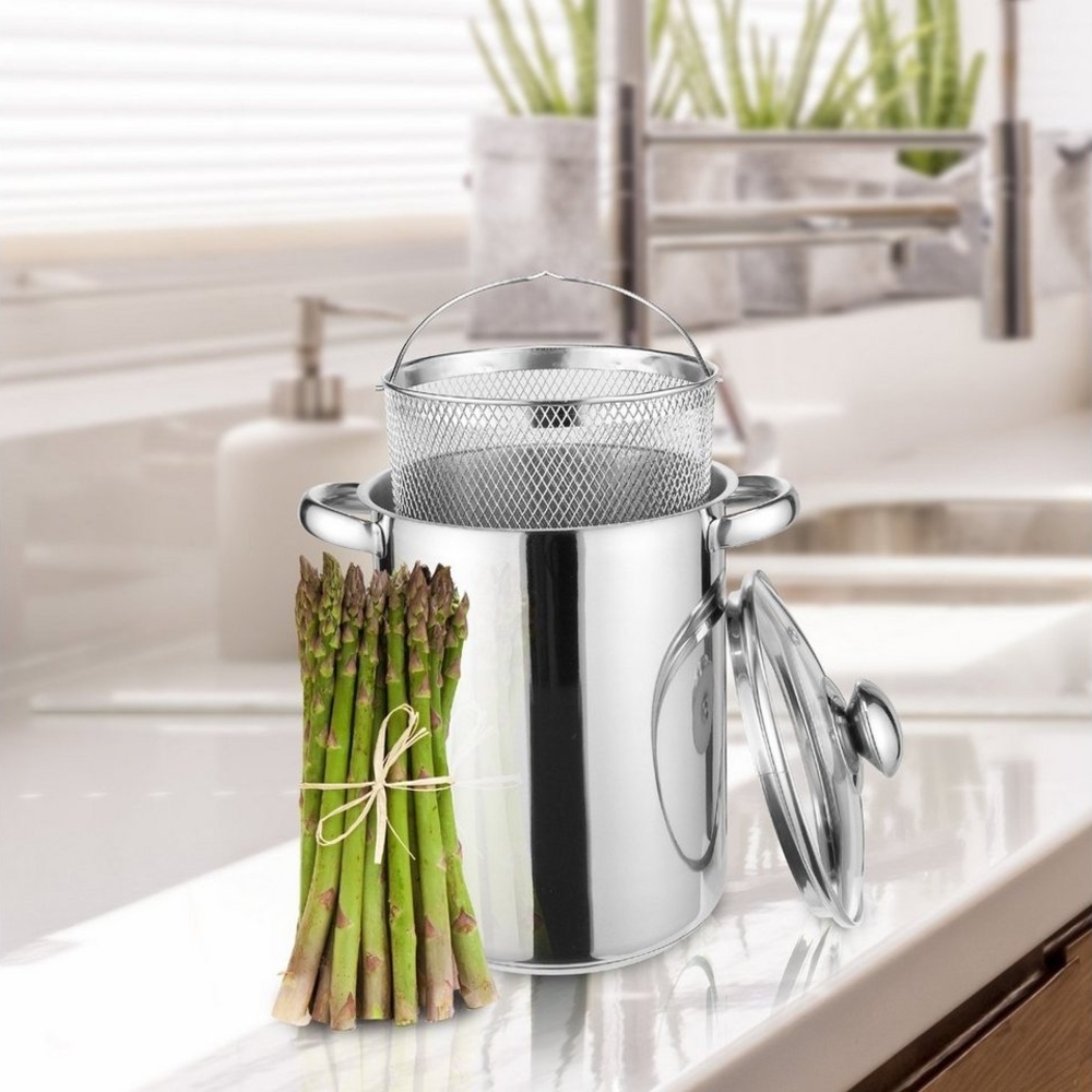 GartenHero Spargeltopf Spargeltopf m. Deckel/Einsatz Edelstahl 4 ltr. Nudeltopf Pastatopf Spaghettitopf, Edelstahl, induktionsgeeignet, Mit Deckel, Mit Korb, Edelstahl Bild 1