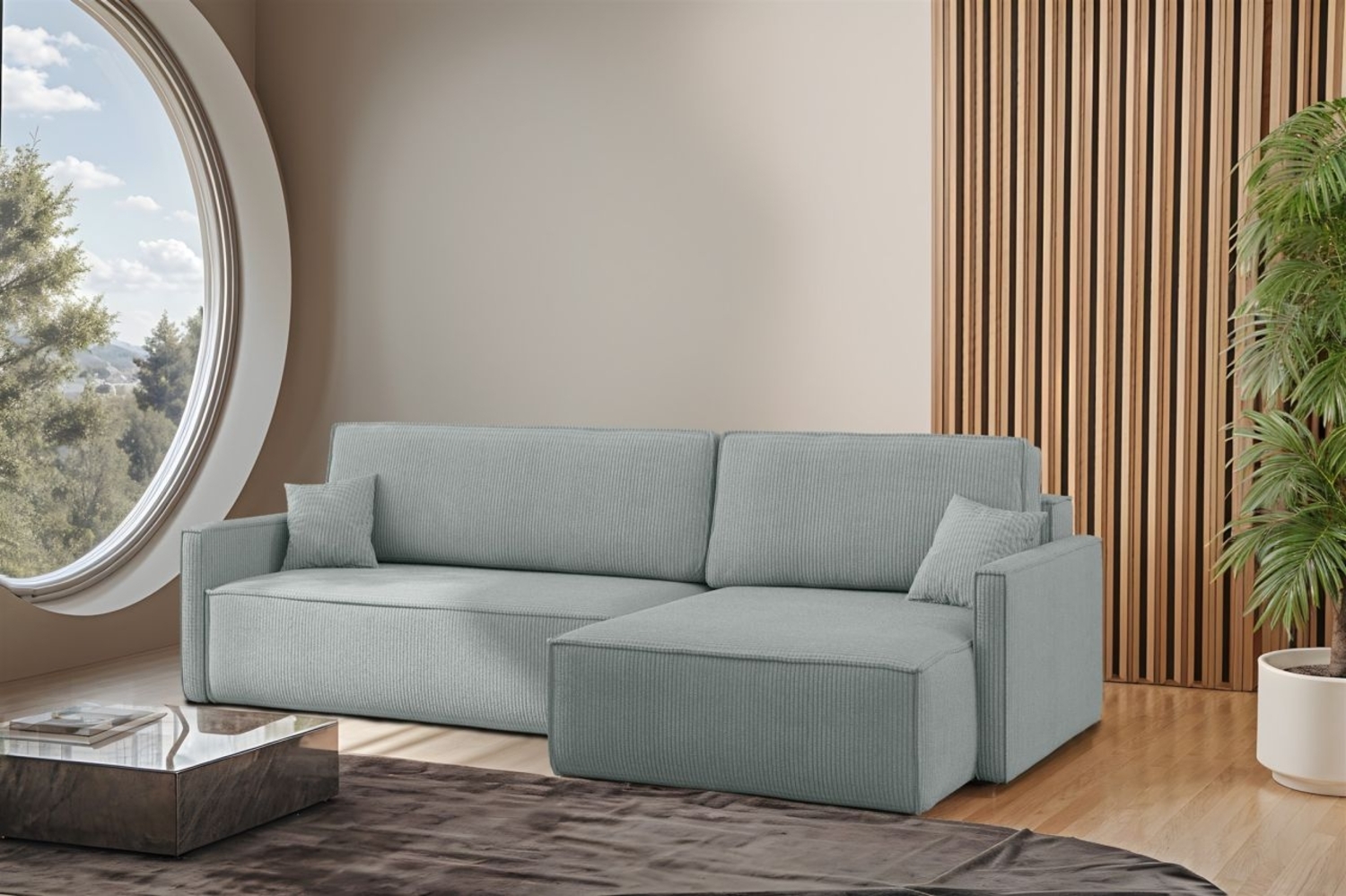 Ecksofa Schlafsofa Sofa LOUIS Stoff Scala Saphire Ottomane Rechts Bild 1