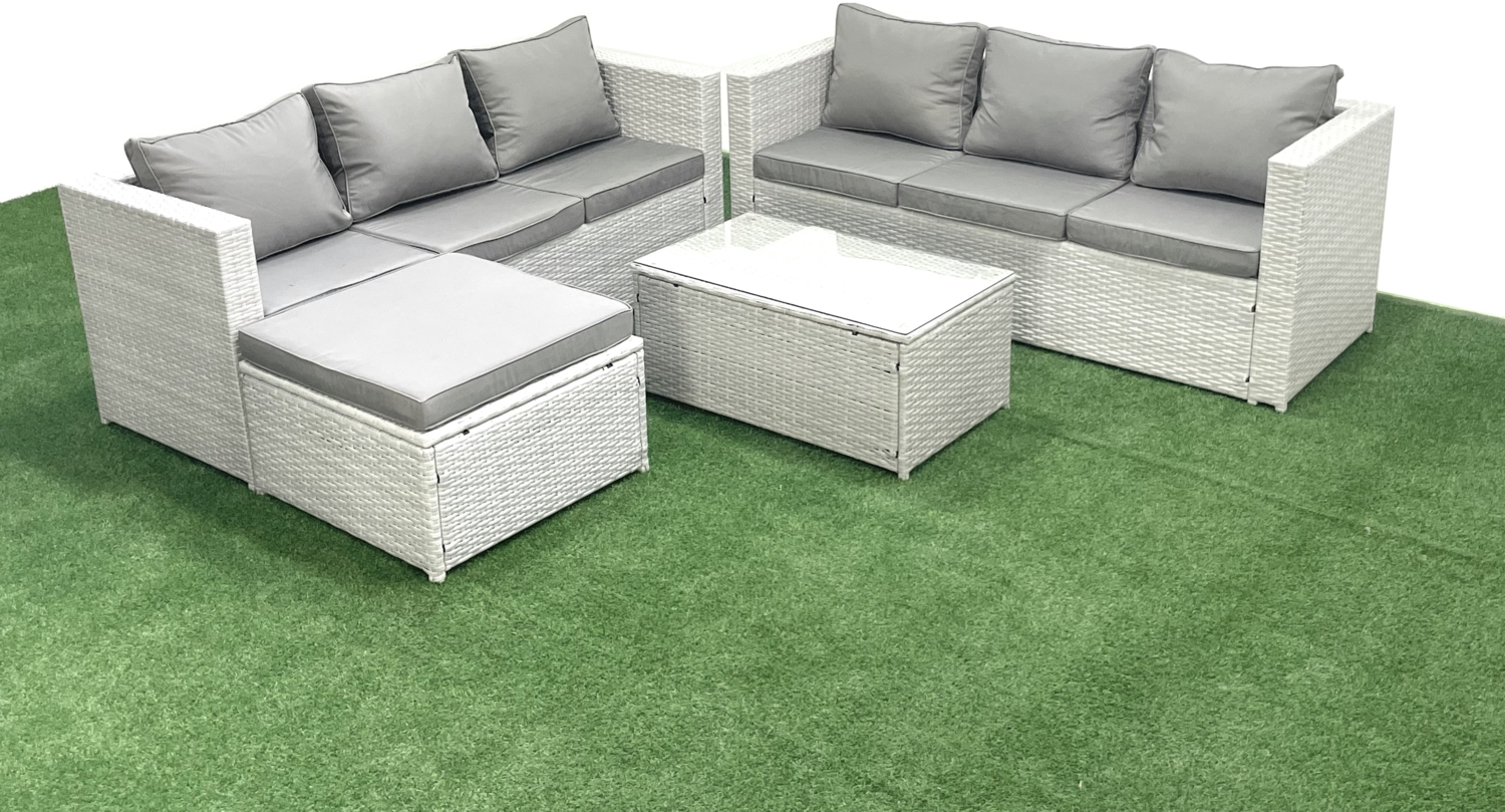 Fimous Garten Polyrattanmöbel Set 7-Sitzer Rattan Garten Sofa Set mit 2 Großer Hockern Hellgrau gemischt Bild 1