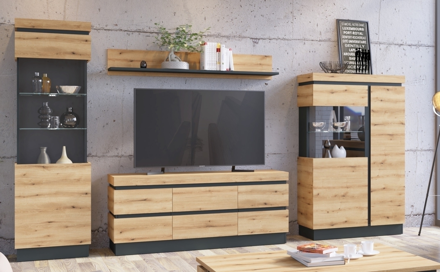 Wohnwand >Corte< (4-teilig) in Coast Evoke Eiche Dekor - 325x201x45cm (BxHxT) Bild 1