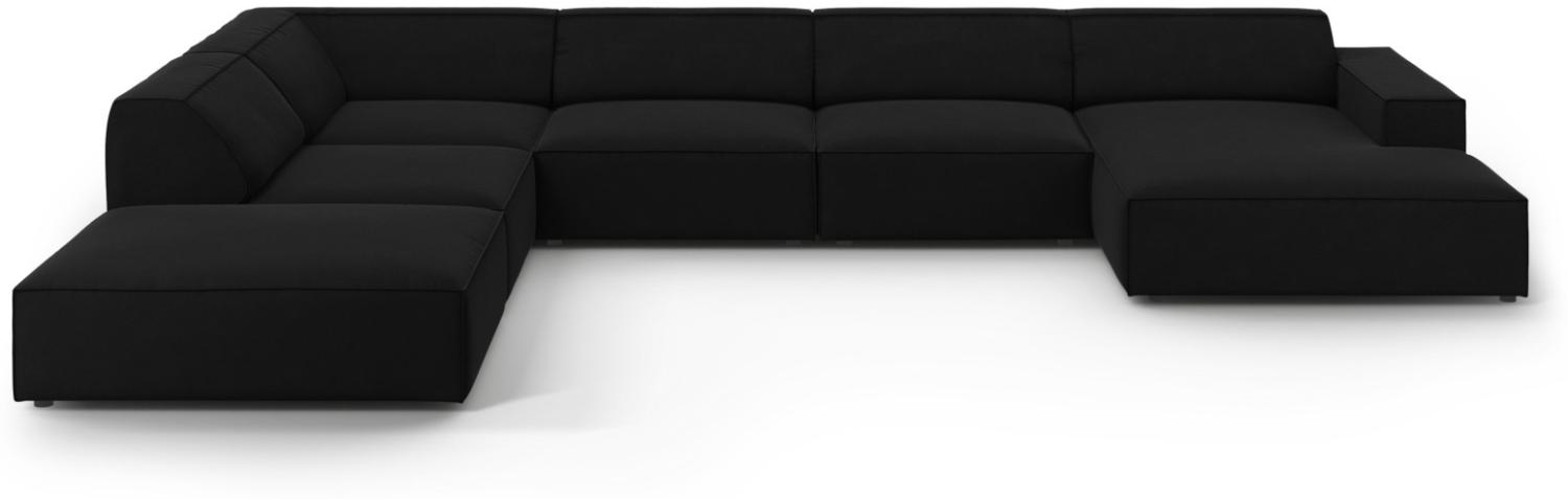 Micadoni 7-Sitzer Samtstoff Panorama Ecke links Sofa Jodie | Beinfarbe Black Plastic, Schwarz Bild 1