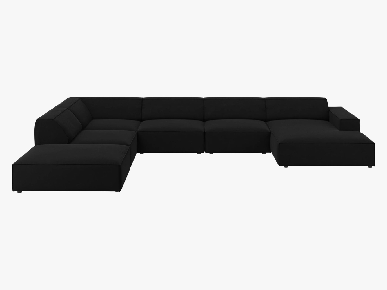 Micadoni 7-Sitzer Samtstoff Panorama Ecke links Sofa Jodie | Beinfarbe Black Plastic, Schwarz Bild 1