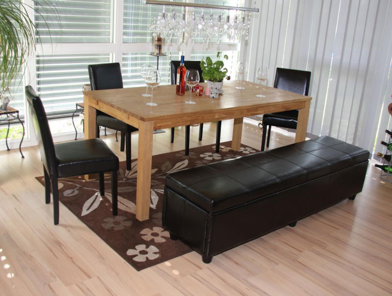 Garnitur Sitzgruppe Bank mit Aufbewahrung Kriens XXL+4 Stühle Littau, Kunstleder/Leder FSC®-zertifiziert ~ schwarz Bild 1