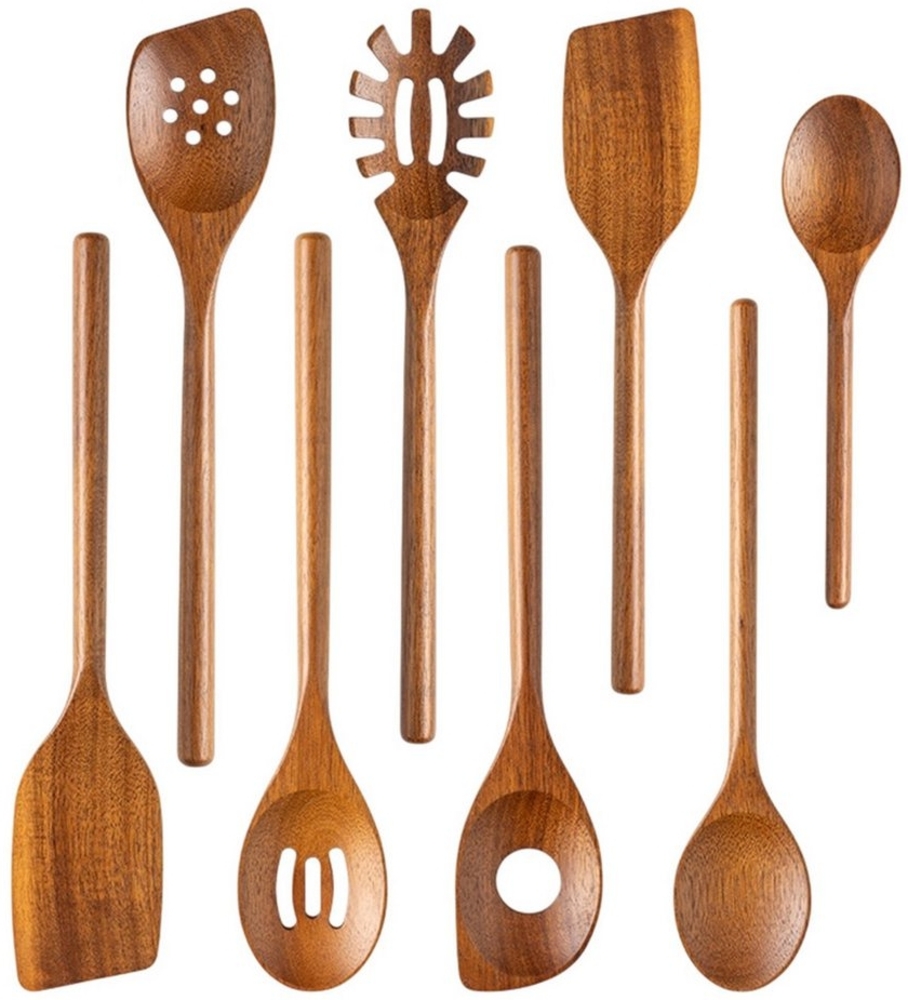 Refttenw Kochbesteck-Set Kochutensilien aus Holz Kochlöffel Holzspatel (Set, 8-tlg), Akazienholz, Hitzebeständig Kochlöffel Bild 1