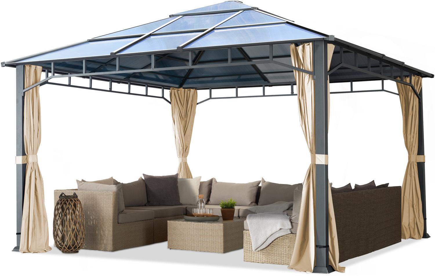 Gartenpavillon 4x4 m Polycarbonat Dach ca. 8 mm Pavillon 4 Seitenteile Partyzelt champagner ca. 9x9 cm Profil Bild 1