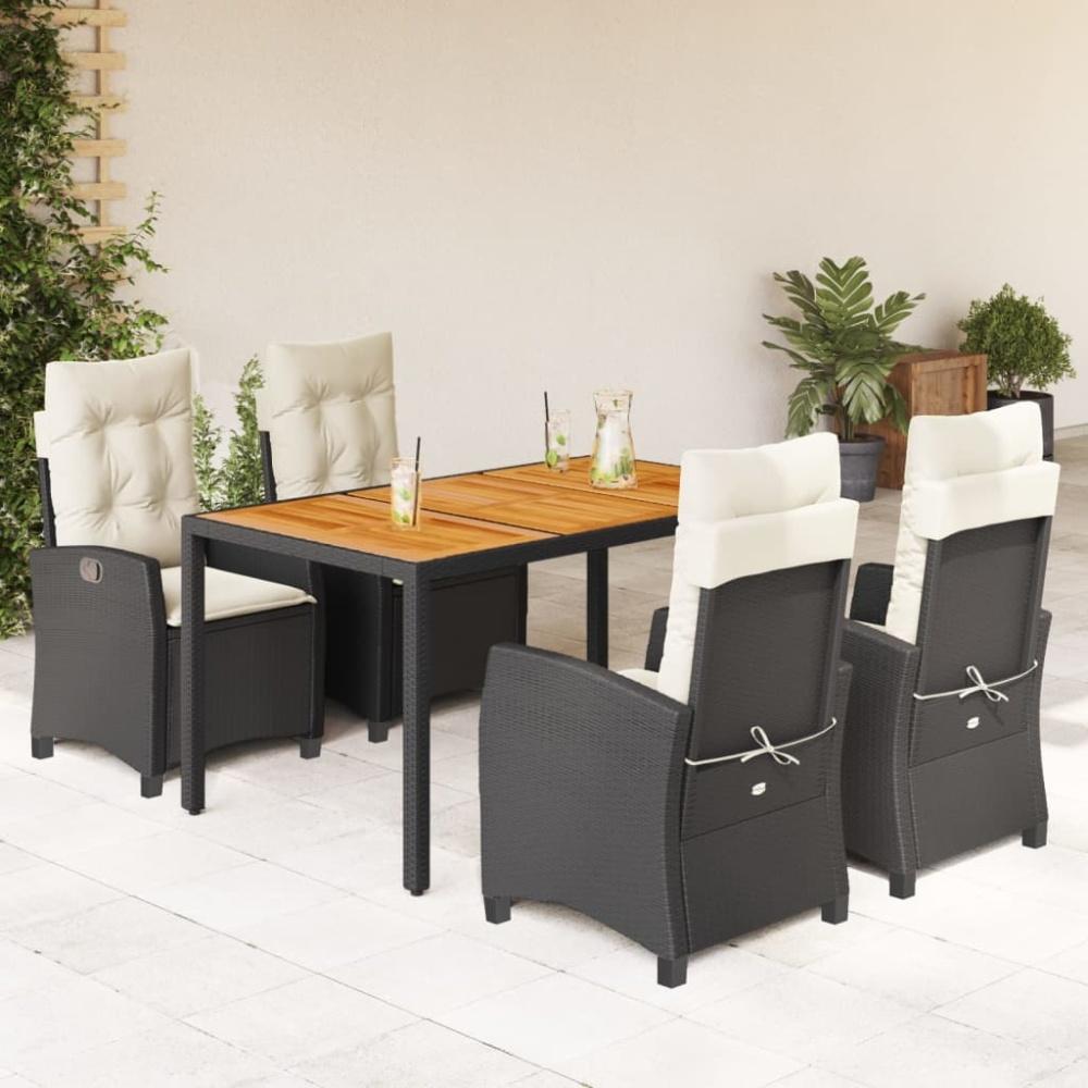 vidaXL 5-tlg. Garten-Essgruppe mit Kissen Schwarz Poly Rattan Bild 1