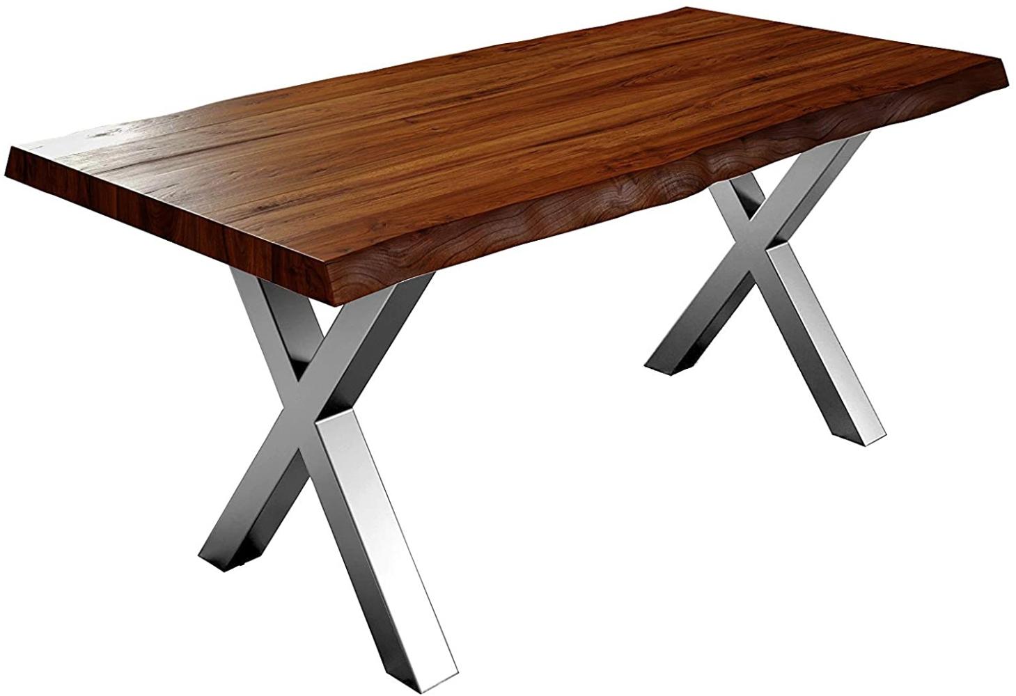Esstisch Baumkante massiv Akazie nussbaum 200x100 silber Xerez 525950 Bild 1