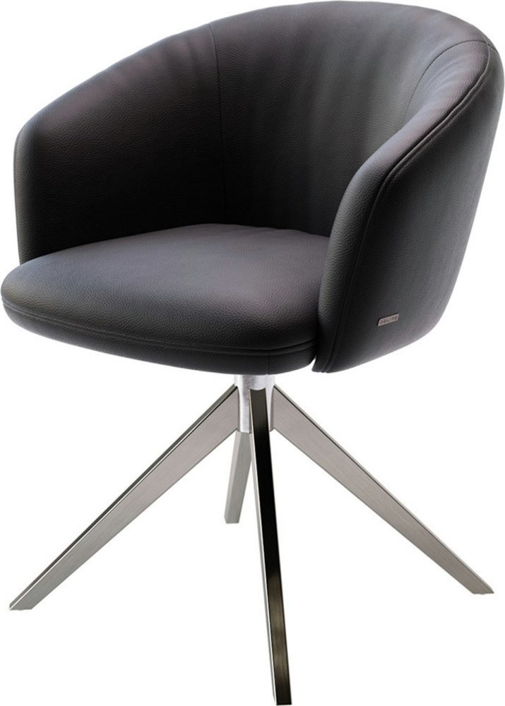 Drehstuhl Caja-Flex mit Armlehnen Echt-Leder Schwarz Kreuzgestell breit Edelstahl 360° drehbar Taschenfederkern Bild 1