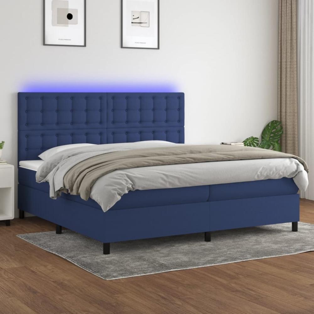 Boxspringbett mit Matratze & LED Stoff Blau 200 x 200 cm, Härtegrad: H2 [3135227] Bild 1