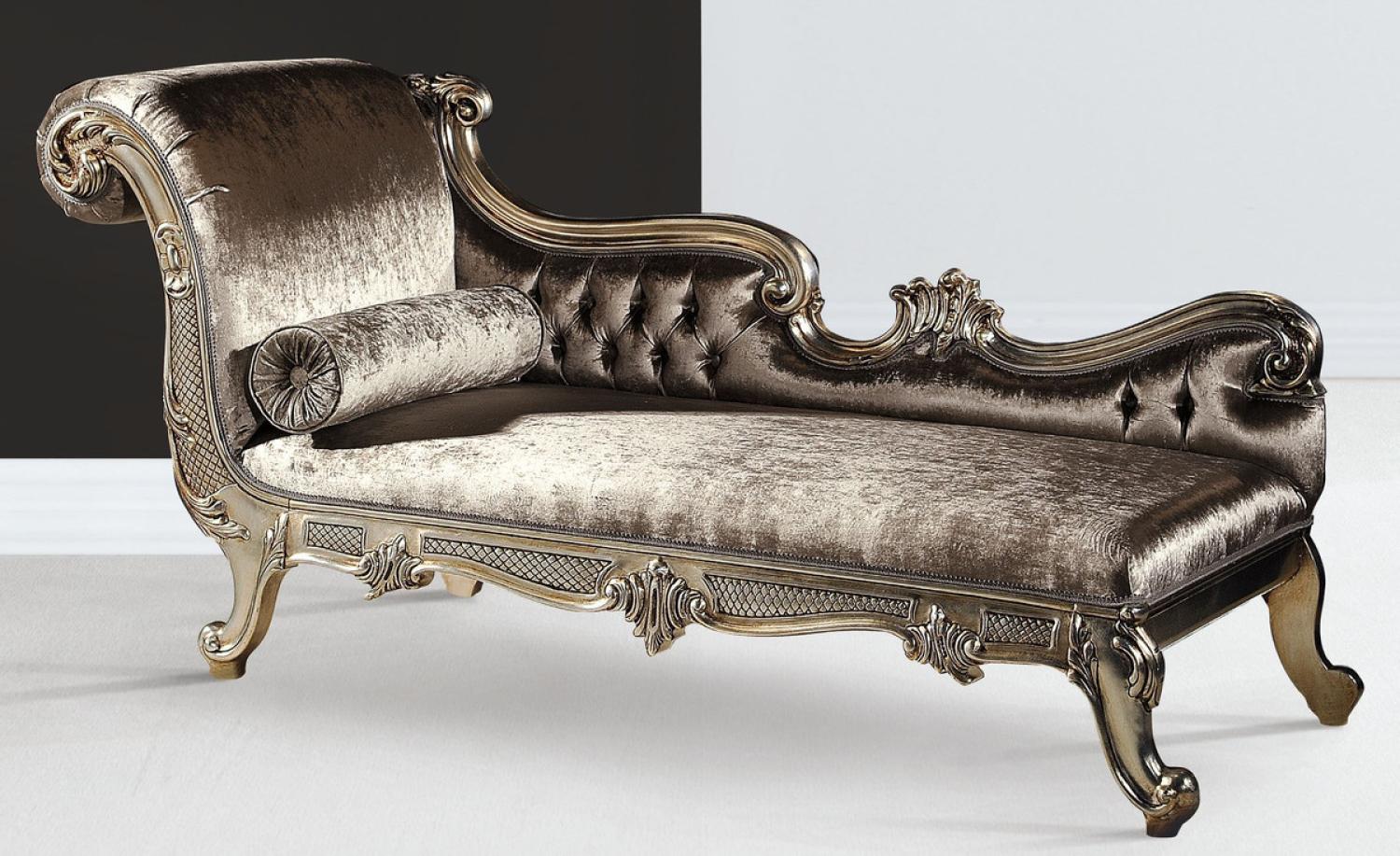 Casa Padrino Luxus Barock Chaiselongue Silber / Silber Gold - Prunkvolle Massivholz Recamiere - Luxus Wohnzimmer Möbel im Barockstil - Luxus Qualität - Made in Italy Bild 1