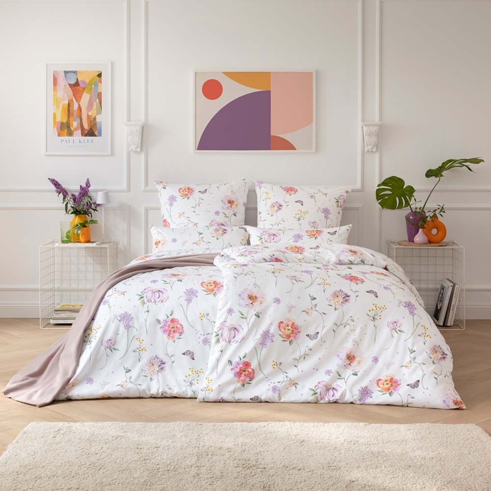 Estella Satin de Luxe Bettwäsche DD 135x200 Aluna Blüten weiß flieder 1030-985 Bild 1