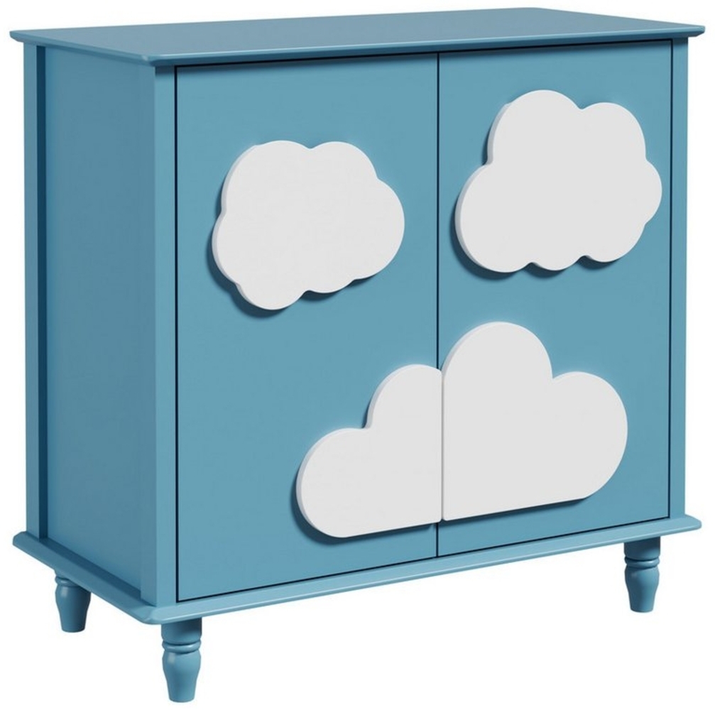 UEV Kinderkleiderschrank mit 2 Türen, Kinderschrank für mädchen mit Wolkemuster (Kinderregal Mehrzweckschrank Buffet, Kommode für Wohnzimmer Esszimmer Flur Schlafzimmer) Küchenschrank Aufbewahrungsschrank mit verstellbare Ablage Bild 1