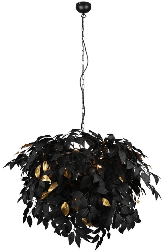 Pendelleuchte, 4-Flammig, Blätter, schwarz-gold, D 70 cm Bild 1