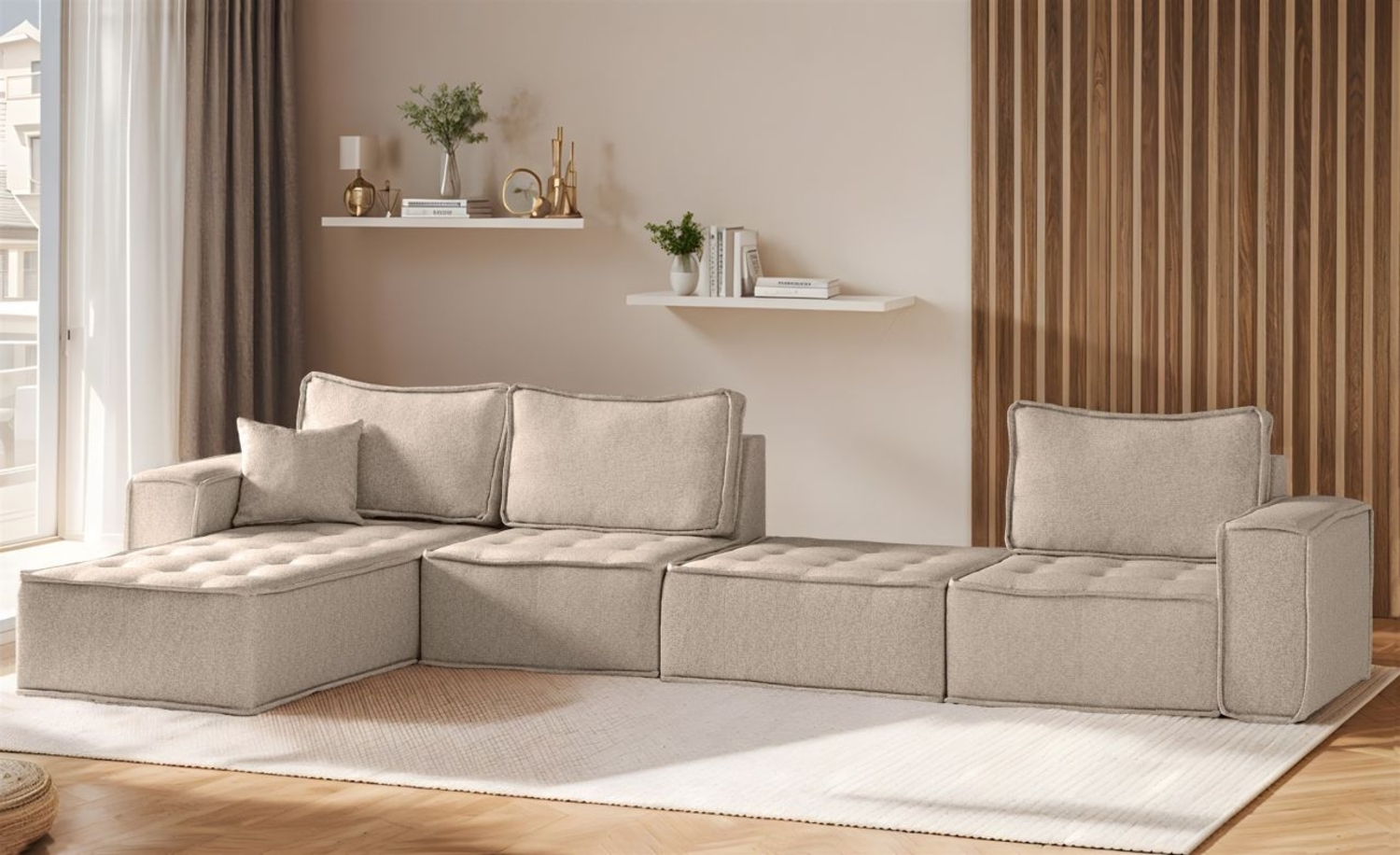 Ecksofa Modulsofa 4-teilig SANDE XL Stoff Alpine Toffee Ottomane Links Bild 1