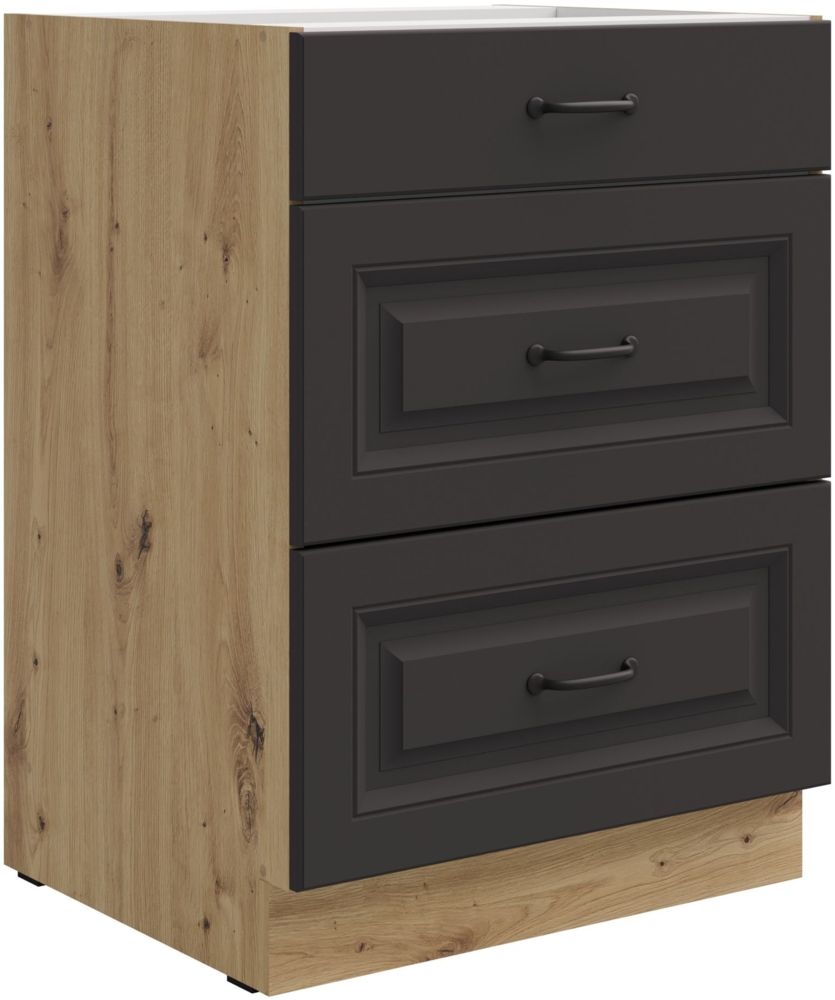 Küchen Unterschrank 60 cm Stilo Grau + Eiche Artisan Vollauszug Soft-Close Küche Bild 1