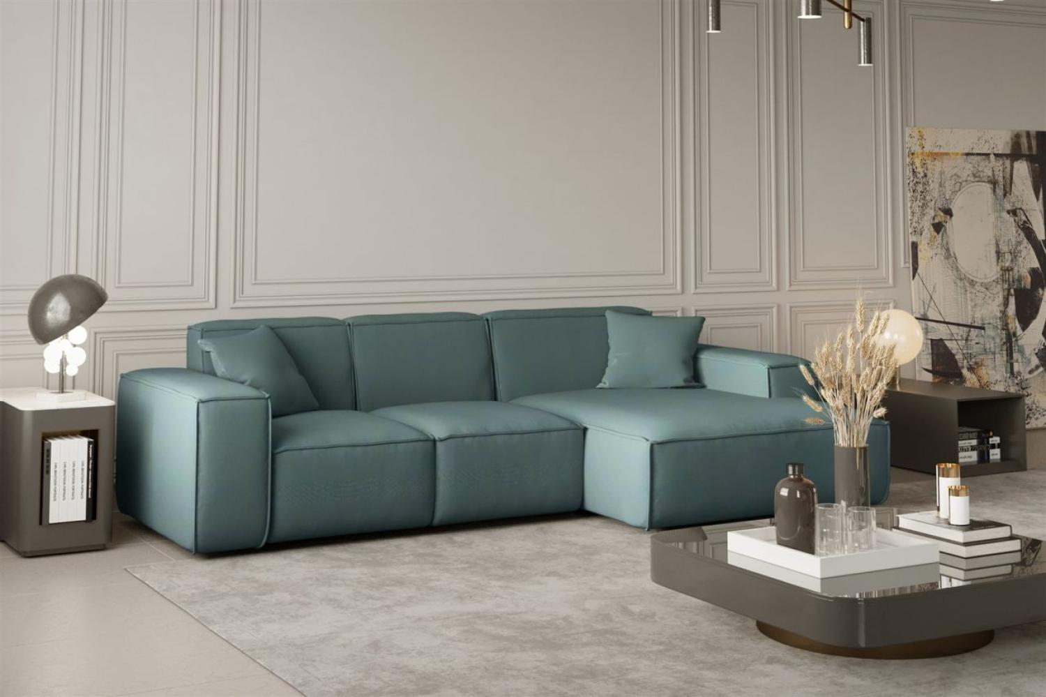 Ecksofa Designersofa CELES in Stoff Opera Velvet Petrol Ottomane Rechts Bild 1