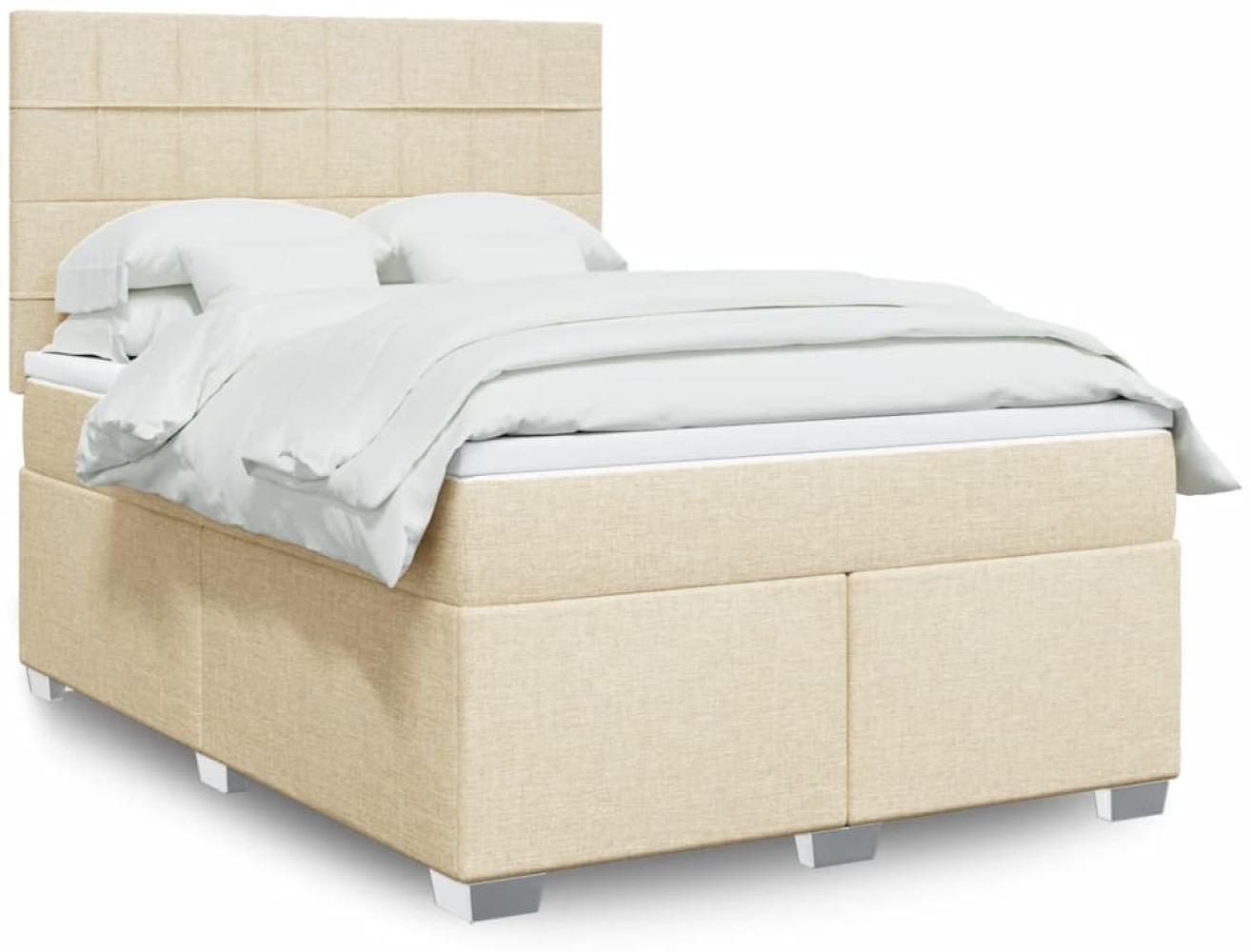 vidaXL Boxspringbett mit Matratze Creme 140x190 cm Stoff 3292788 Bild 1