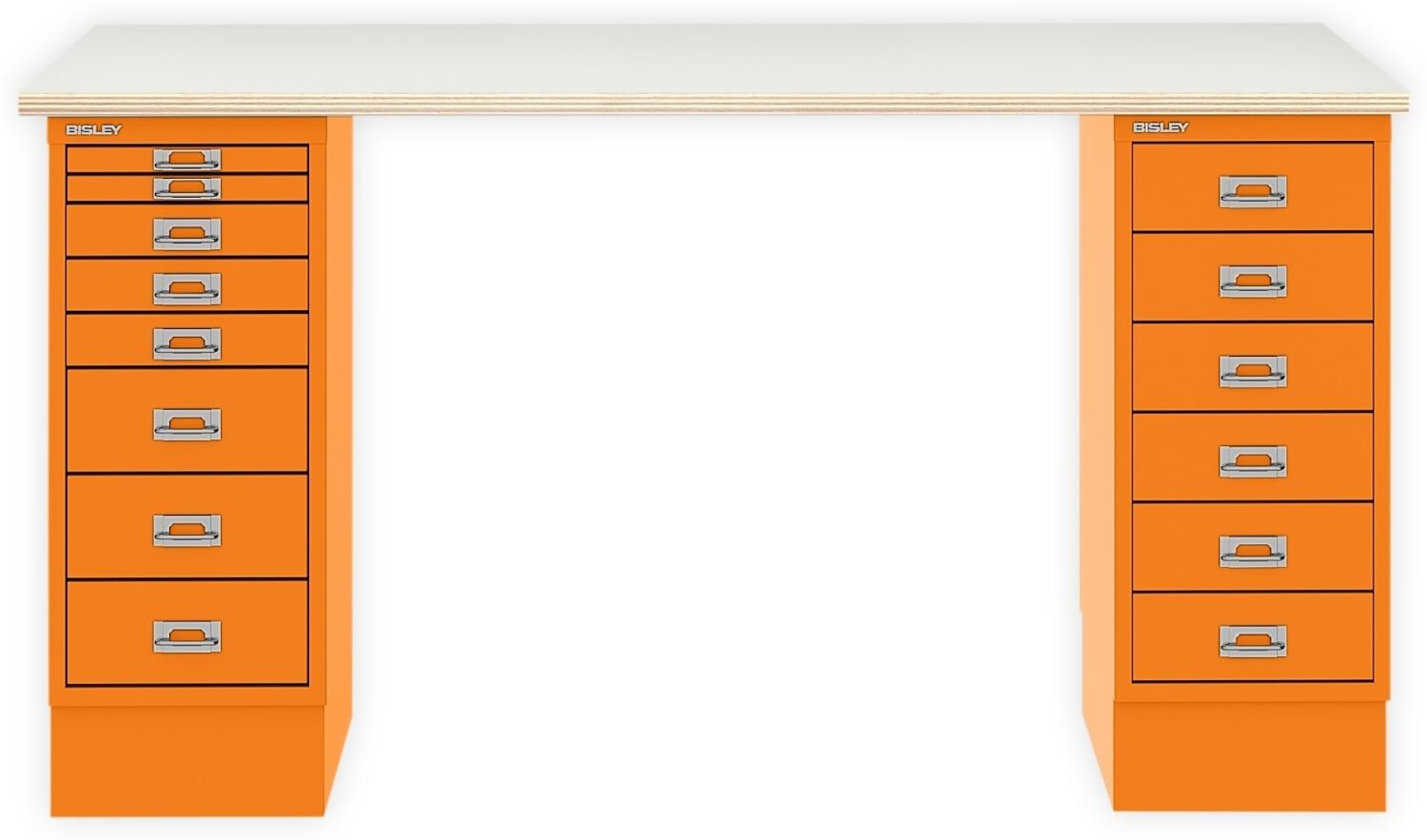 MultiDesk, 1 MultiDrawer mit 6 Schüben, 1 MultiDrawer mit 8 Schüben, Dekor Plywood, Farbe Orange, Maße: H 740 x B 1400 x T 600 mm Bild 1