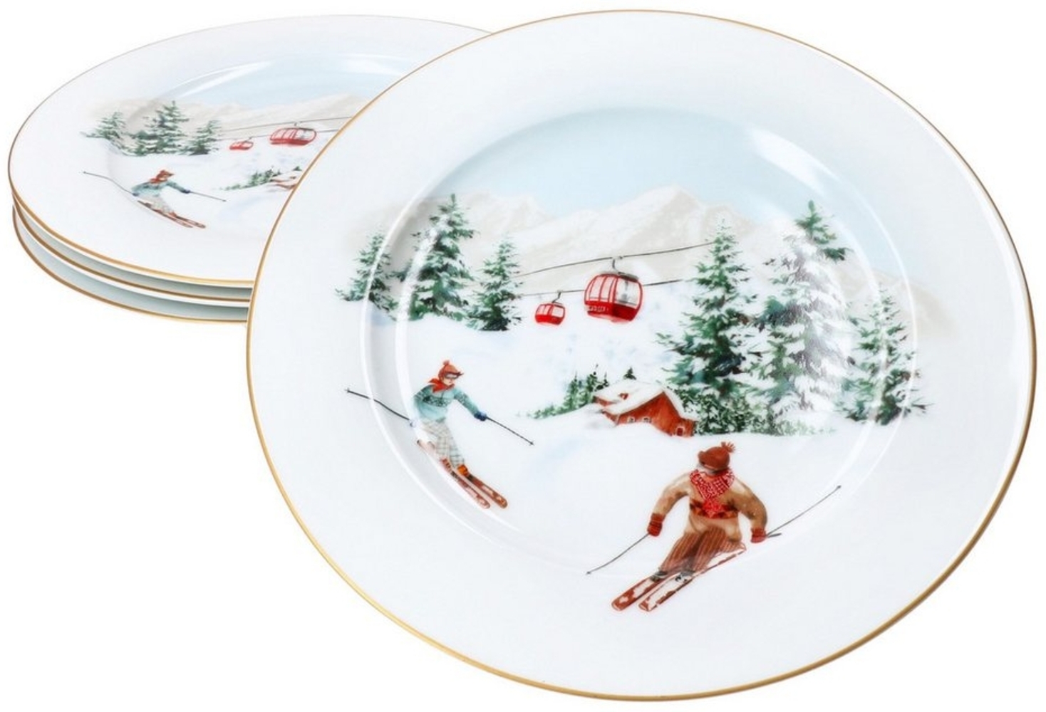 MamboCat Frühstücksteller 4x Chalet Kuchenteller 4 Personen Porzellan Dessert-Teller Ski Alpen Bild 1