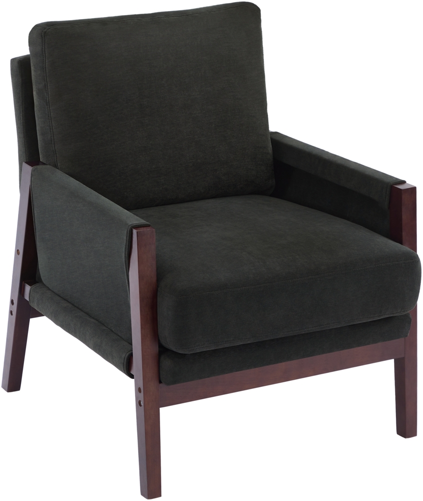 Merax Relaxsessel, Einzelsessel, Polstersessel, Lesesessel, Loungesessel, Massivholzgestell, Samtstoff, Dunkelgrau Bild 1