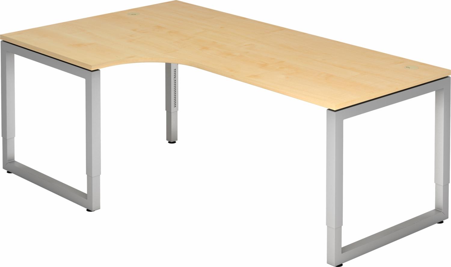 bümö höhenverstellbarer Eckschreibtisch R-Serie 200x120 cm in Ahorn, Gestell in Silber - Schreibtisch L Form, großer Tisch für's Büro, Computertisch höhenverstellbar, RS-82-3-S Bild 1