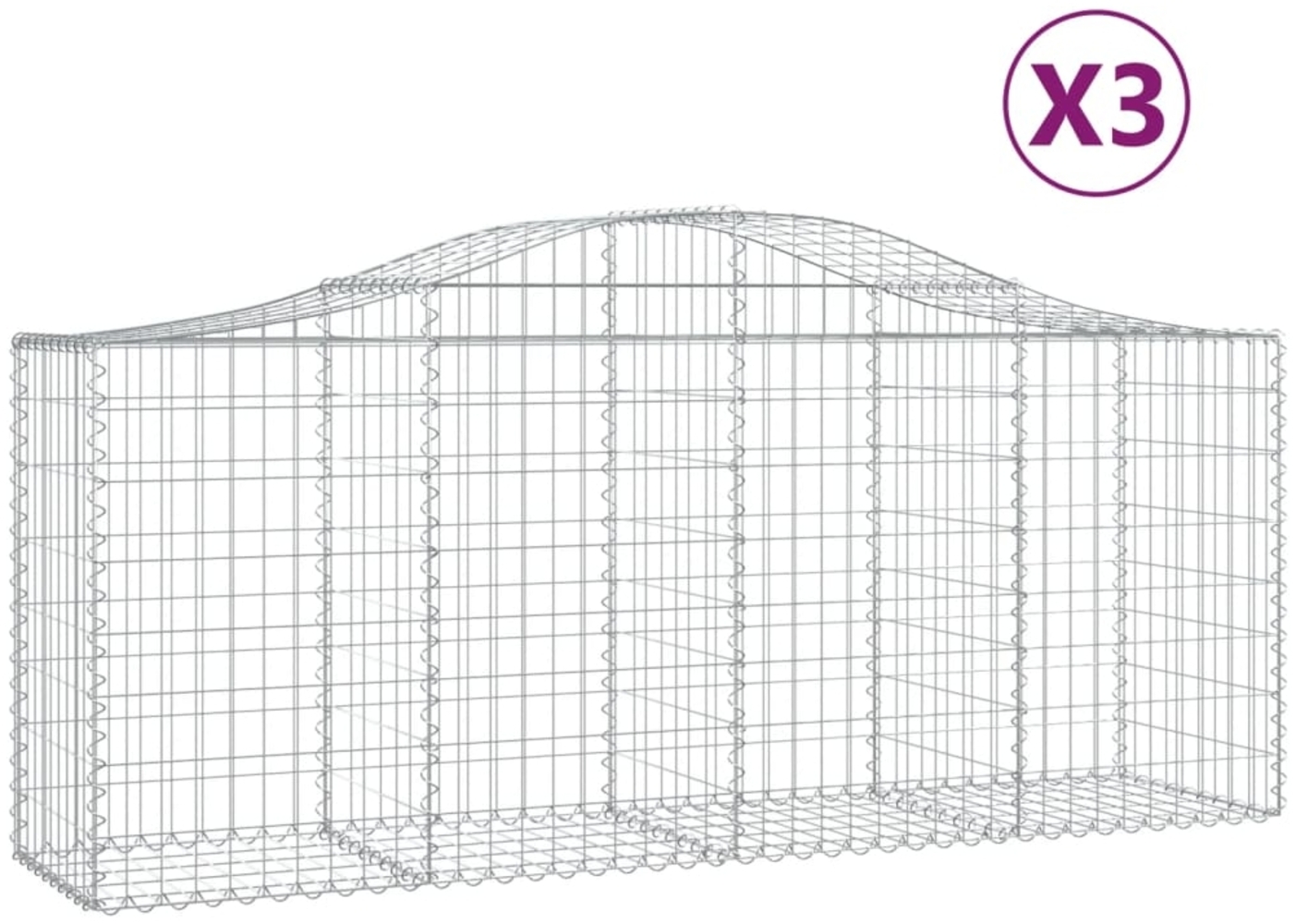 vidaXL Gabionen mit Hochbogen 3 Stk. 200x50x80/100 cm Verzinktes Eisen 3145620 Bild 1