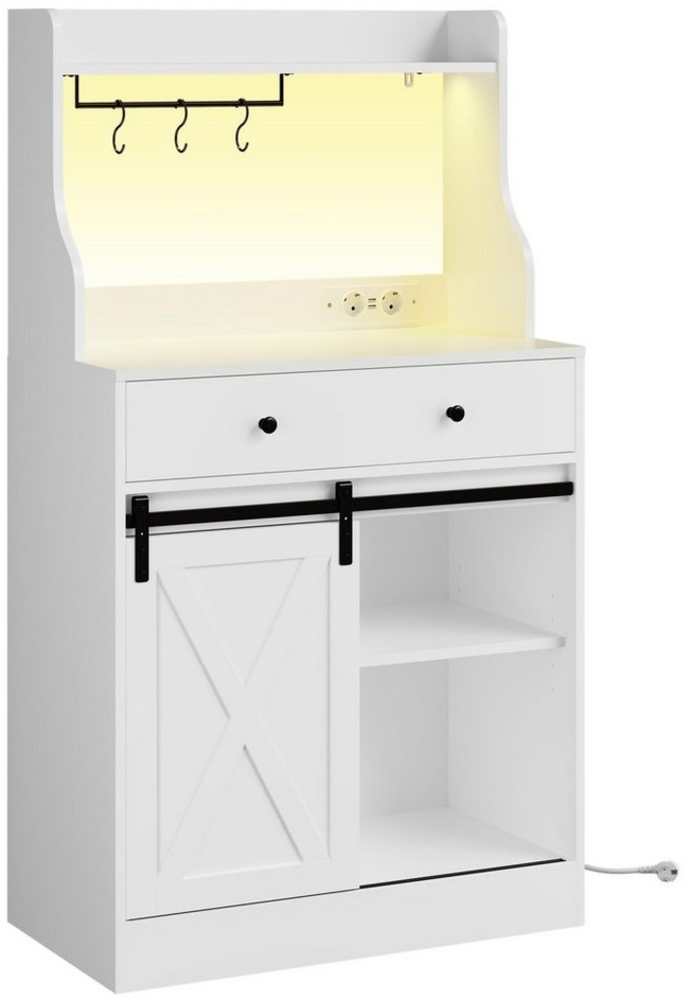 MSMASK Sideboard Küchenschrank Mehrzweckschrank mit LED und Steckdose, mit Große Schublade, 3 Hakens, Verstellbaren Ablagen, 70 *40 *134 cm Bild 1