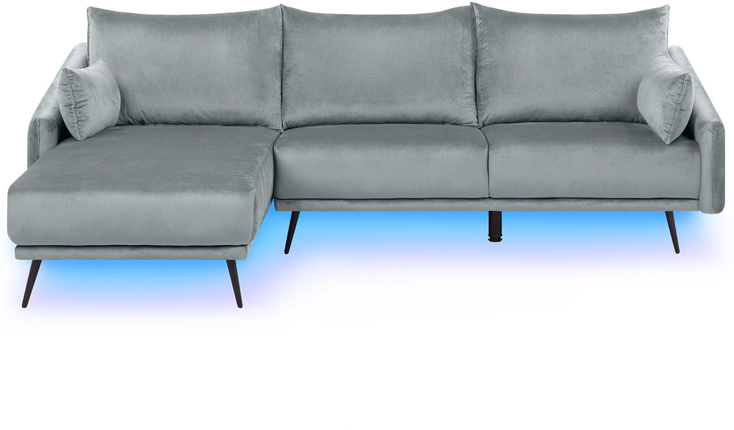 Ecksofa Samtstoff grau mit LED-Beleuchtung rechtsseitig VARDE Bild 1