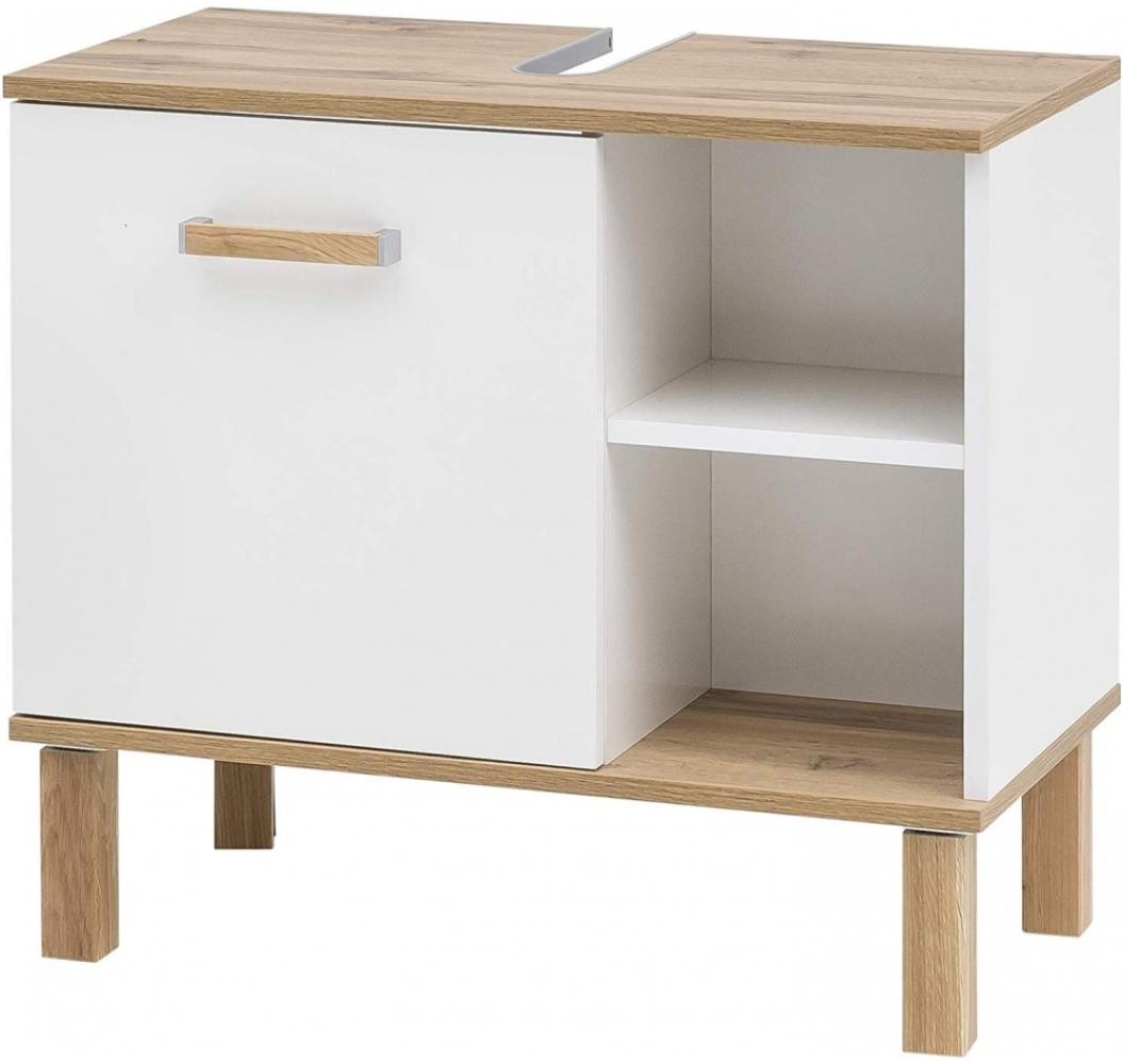 Waschbeckenschrank Unterschrank Waschtischkommode Badschrank WBU PADUA weiß glanz Eiche Nb. Bild 1