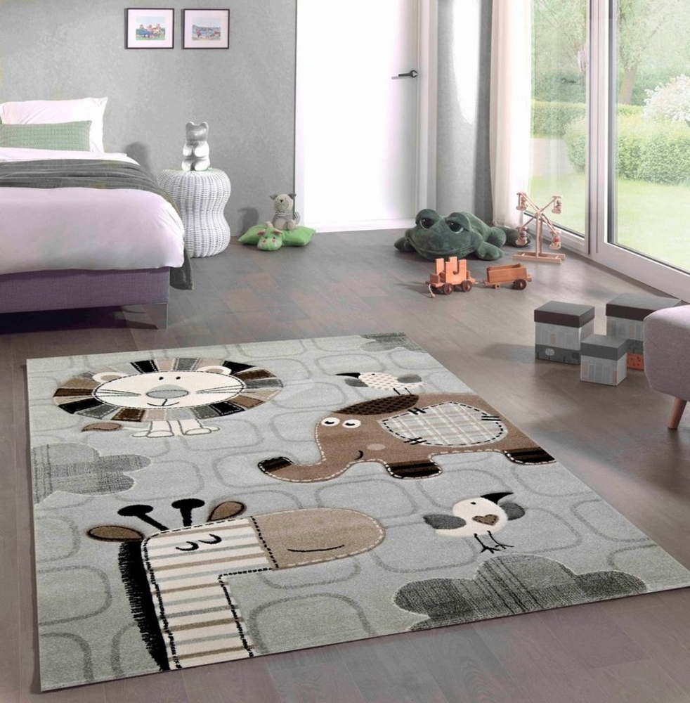 Carpetia Kinderteppich Kinderzimmer Teppich afrikanische Tierel creme grau braun, rechteckig, Höhe: 13 mm Bild 1