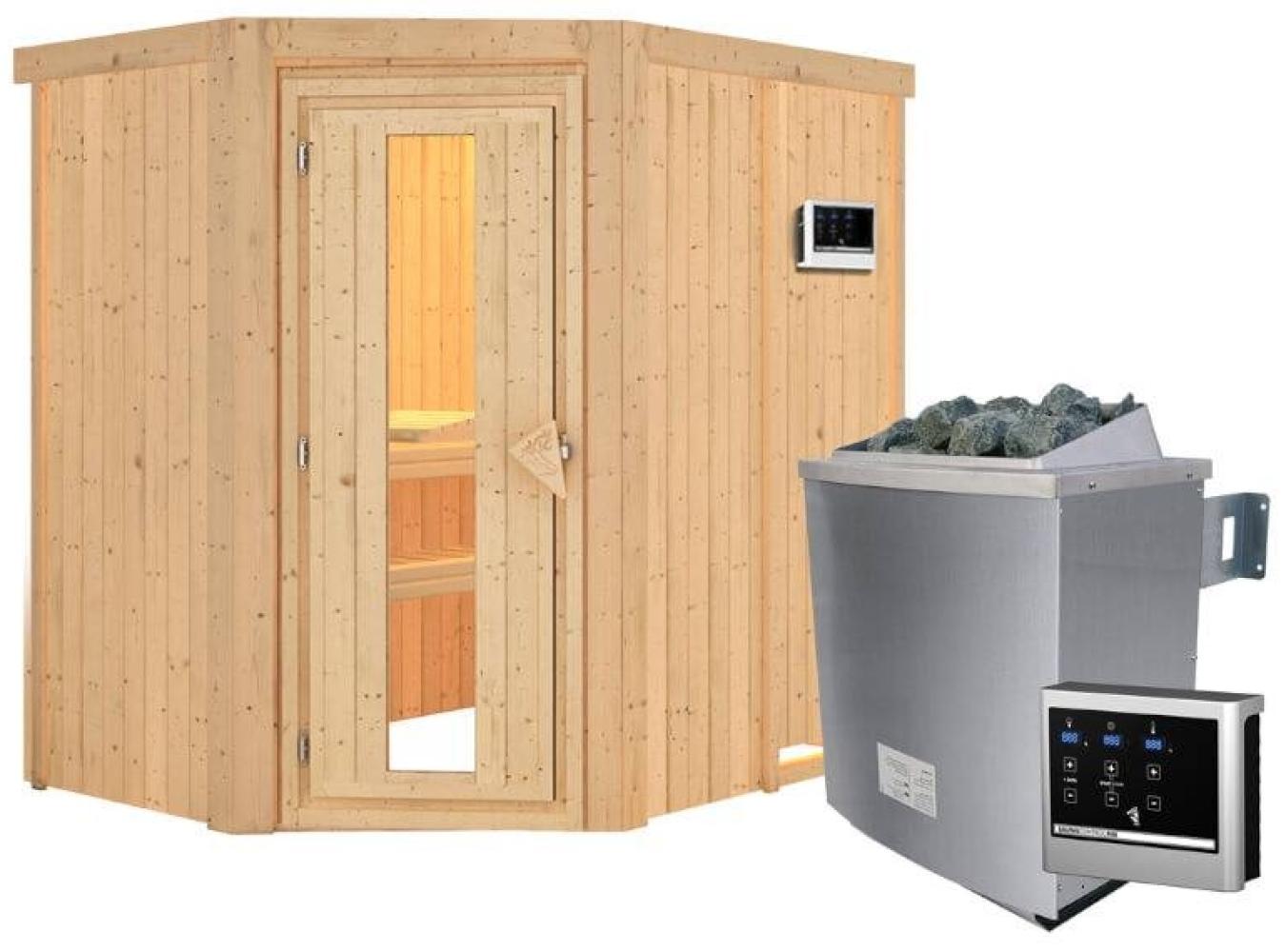 Karibu Sauna Carin + 9kW Saunaofen mit ext. Steuerung Easy Klarglas Ganzglastür Bild 1