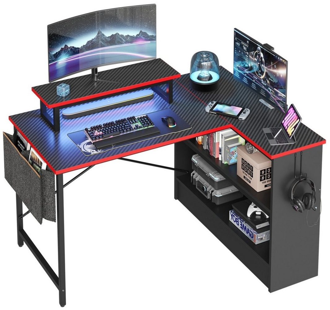Bestier Computertisch Schreibtisch mit RGB-Beleuchtung und Halterungen (107x80x89cm Reversibler Gamingtisch mit Stauraum, Monitorständer), Eckschreibtisch Breite 107 cm Bild 1
