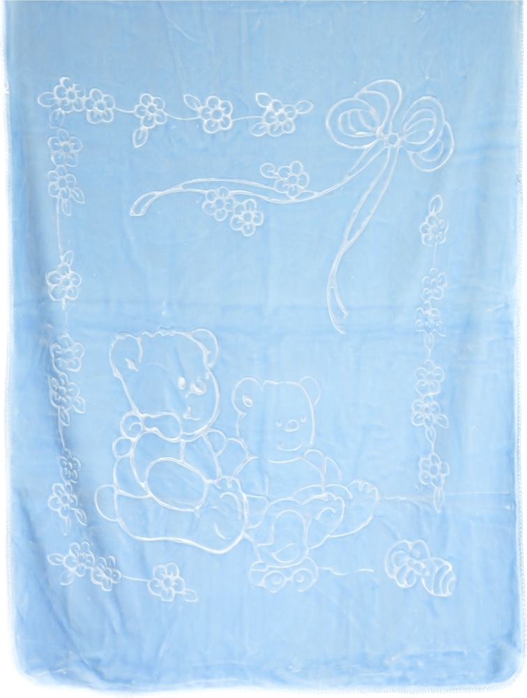 Kuschelige Babydecke 107x137 cm aus 100% Polyester Decke mit Bären und Blumen Blau Bild 1