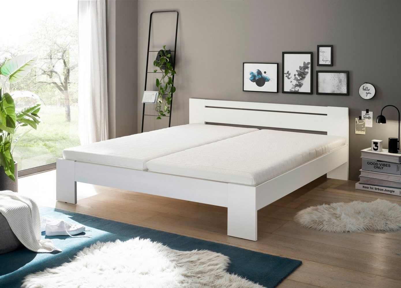 CANNES Futonbett 180x200 cm - Minimalistisches Doppelbett in Weiß - 185 x 71 x 204 cm (B/H/T) Bild 1