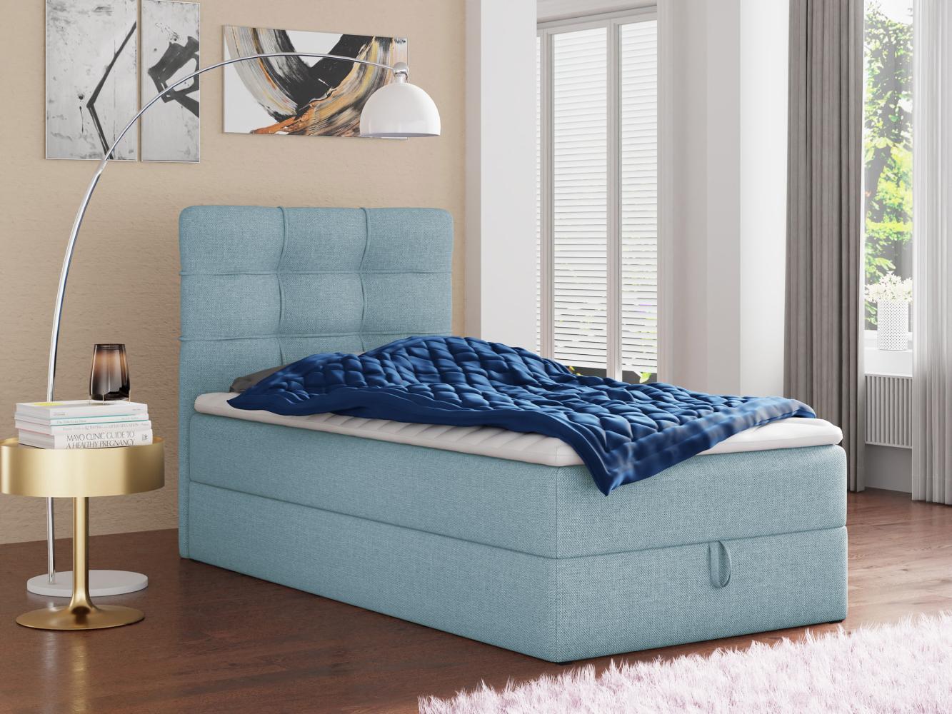 Sofnet 'Best Mini' Boxspringbett mit Bonell-Matratze, Bettkasten und Topper, Webstoff, Blau, 80 x 200 cm Bild 1