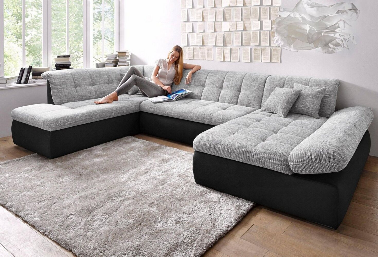 DOMO collection Wohnlandschaft Moric U-Form auch in Cord, im XXL-Format, wahlweise mit Bettfunktion und Armlehnenverstellung Bild 1