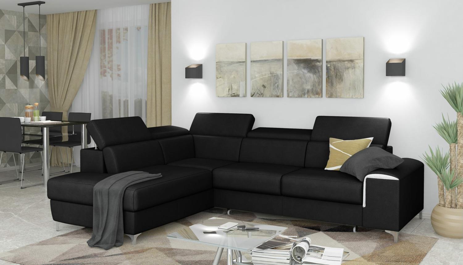 Stylefy Caio Ecksofa Schwarz Kunstleder Bild 1
