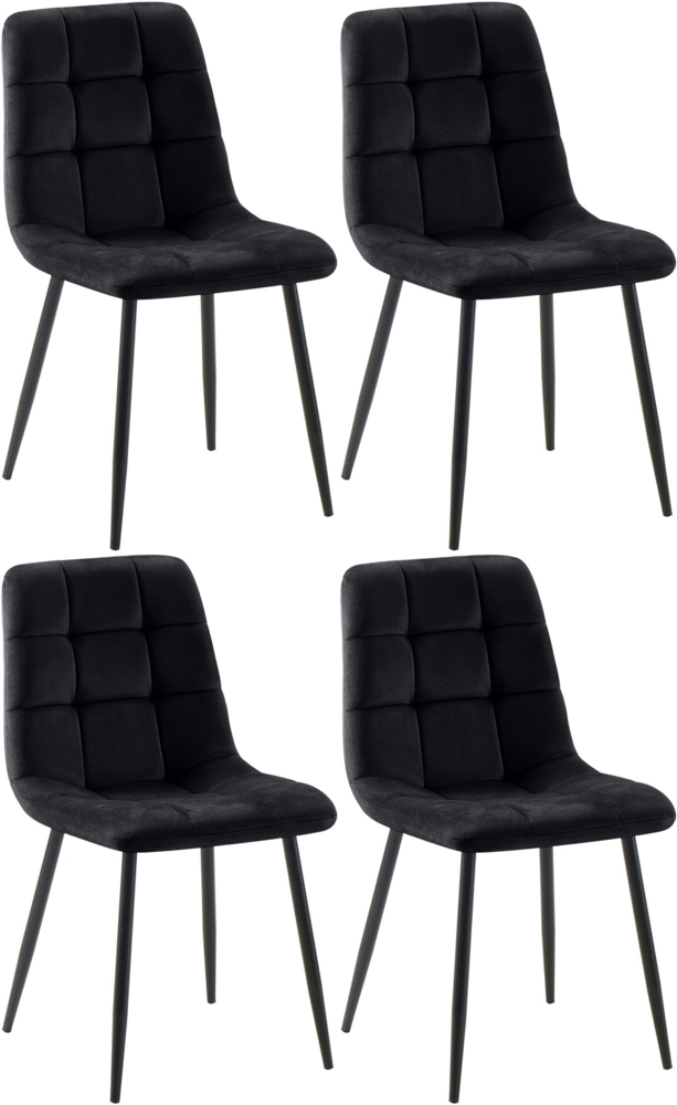 4er Set Esszimmerstuhl FIGAD - Samt Schwarz 45x55x84 cm | Essstühle Esszimmerstühle Küchenstühle Wohnzimmerstühle Bild 1