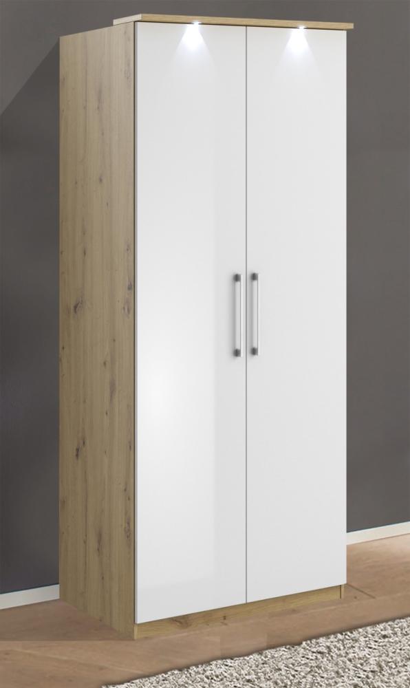 Kleiderschrank "Optima" Drehtürenschrank 90cm artisan Eiche weiß Hg 2trg inkl. LED Bild 1