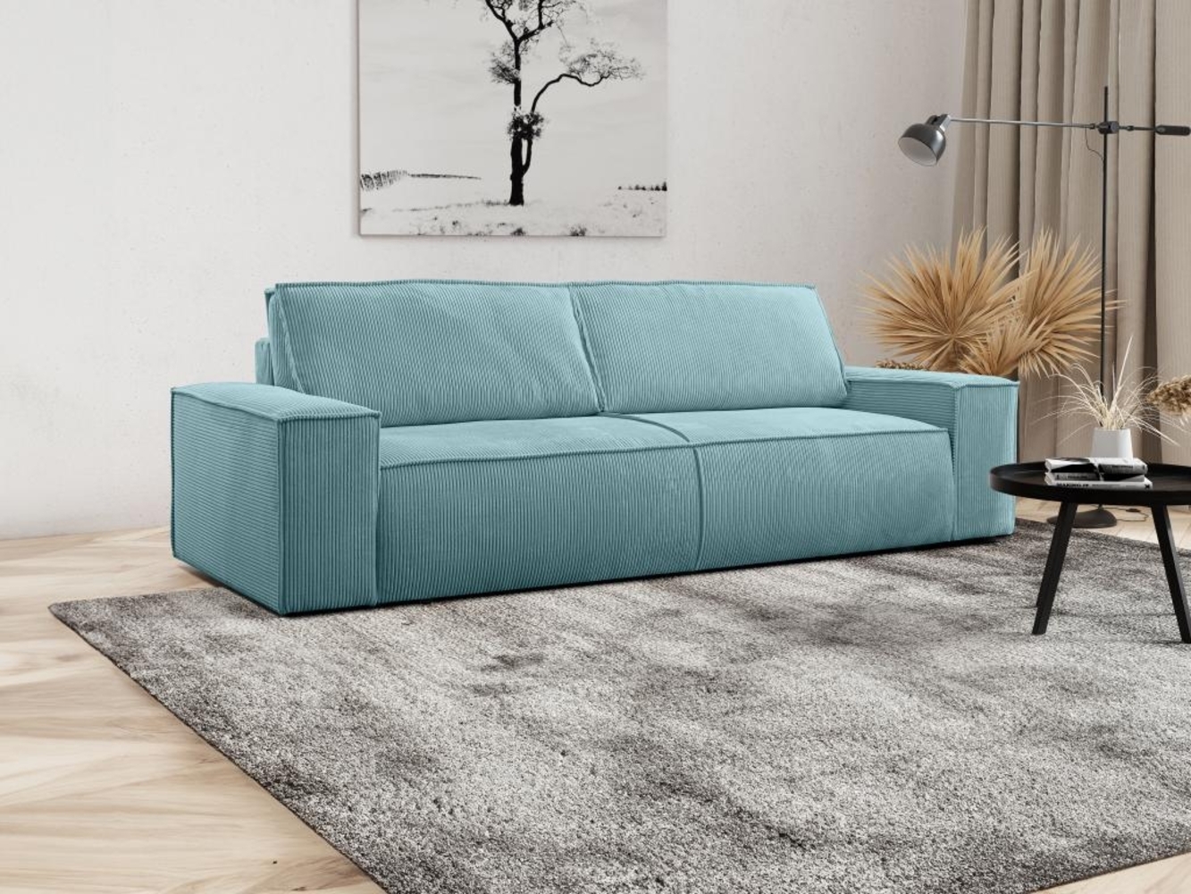 Vente-unique - Schlafsofa 4-Sitzer - Cord - Türkisblau - AMELIA Bild 1