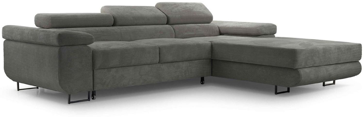 Furnix Ecksofa NILLONA L-Sofa Polsterecke mit Schlaffunktion Bettkasten, elegant, topaktueller Cord-Polsterstoff, Maße 280x90x203 cm, Metallfüße Bild 1