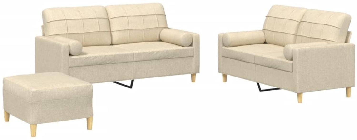 vidaXL 3-tlg. Sofagarnitur mit Kissen Creme Stoff 3201300 Bild 1