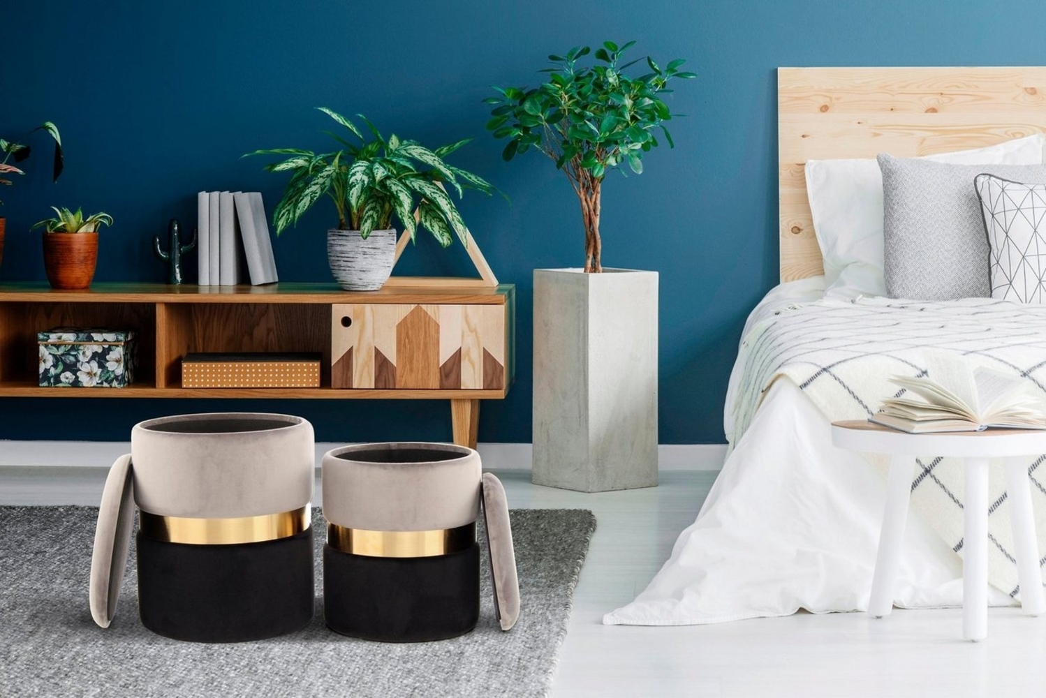 Hocker Zora 125 2er-Set Grau / Gold / Schwarz Bild 1